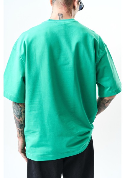 Erkek Respire Yazı Detaylı Oversize T-Shirt Yeşil indirimleri