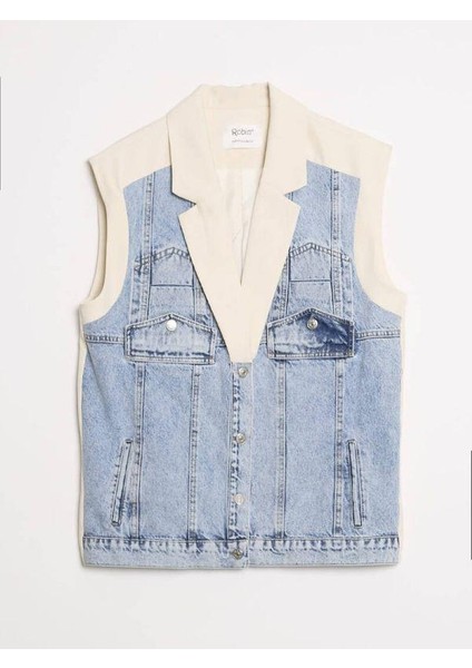 88860 Jean Detaylı Yelek Bej
