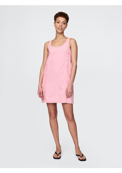 Kadın Pembe Ultrasoft Mini Denim Shift Elbise