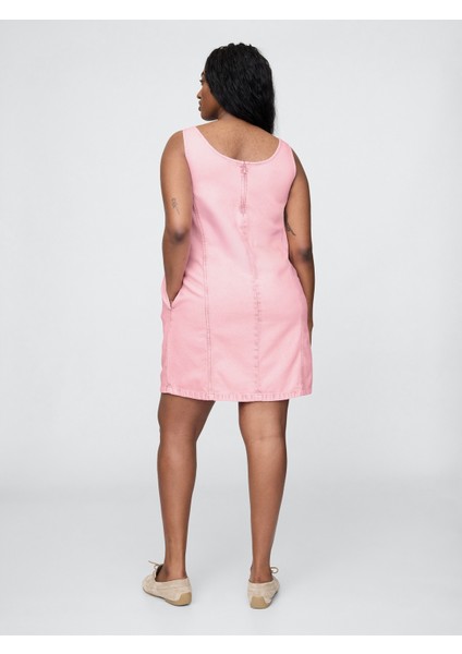 Kadın Pembe Ultrasoft Mini Denim Shift Elbise modelleri