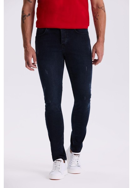Lacivert Slim Fit Yıkamalı Pamuklu Dar Kalıp Jean Kot Pantolon fiyatları