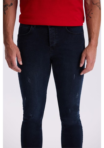 Lacivert Slim Fit Yıkamalı Pamuklu Dar Kalıp Jean Kot Pantolon modelleri