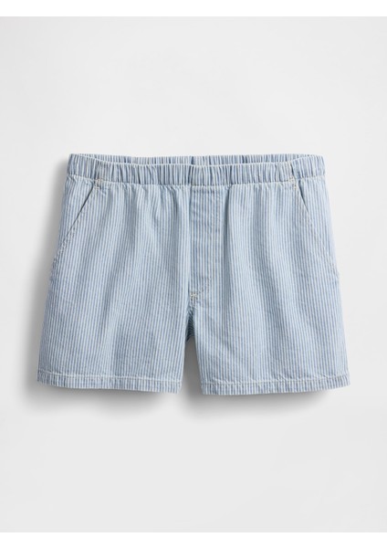 Kadın Açık Mavi Mid Rise Denim Boxer Şort modelleri