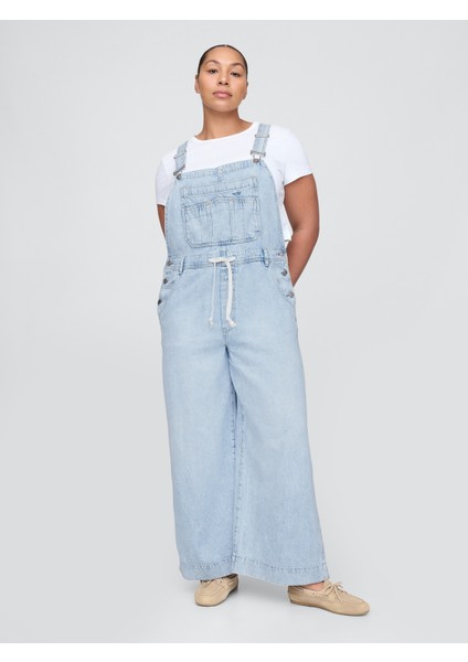 Kadın Açık Mavi Ultrasoft Denim Baggy Tulum fırsatları