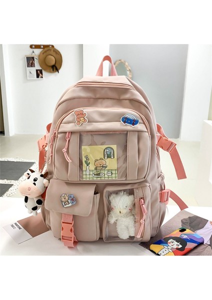 Kore Tarzı Aksesuar Okul/Sırt Çantası Pembe