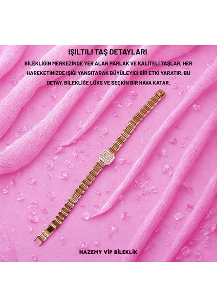 Altın Yaldızlı Taş Detaylı Bileklik, Xupıng Vip Kararmaz ve Solmaz Çelik Bileklik fırsatları