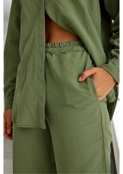 Gömlek Pantolon Rahat Ikili Keten Takım