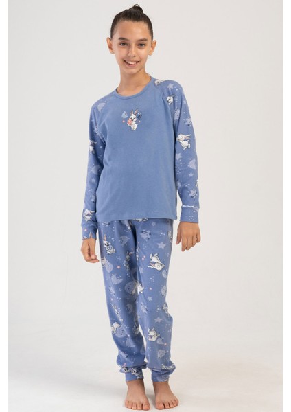 Pamuklu Kız Çocuk Uzun Kol Pijama Takım(7-8/13-14) , 404032