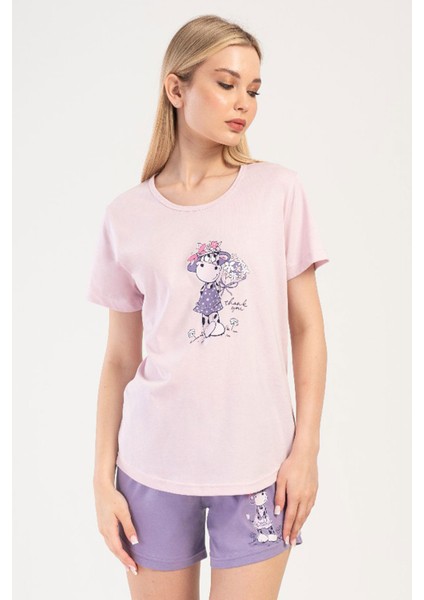 Pamuklu Kadın Kısa Kol Şortlu Pijama Takım , 401097