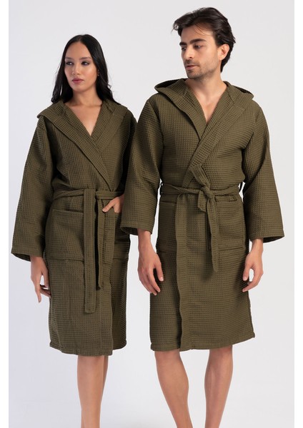 Pamuklu Waffle Kadın Kapısonlu Uzun Boy Bornoz , 161715