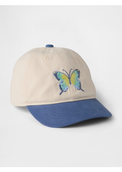 Kız Çocuk Bej Kelebek Beyzbol Şapkası