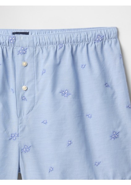 Kadın Mavi Işlemeli Pijama Boxer Şort