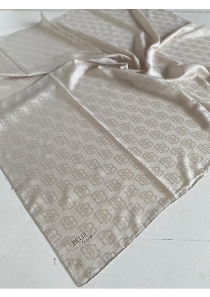 Fresh Monogram Jakarlı Eşarp 1 - 76 Açık Vizon Desenli
