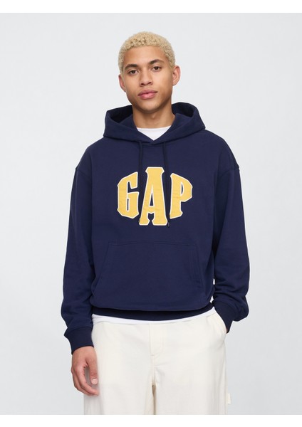 Erkek Lacivert Vintagesoft Oversize Gap Logo Kapüşonlu Sweatshirt