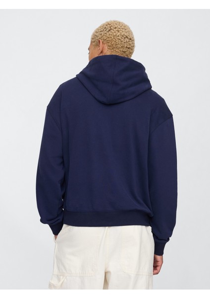 Erkek Lacivert Vintagesoft Oversize Gap Logo Kapüşonlu Sweatshirt