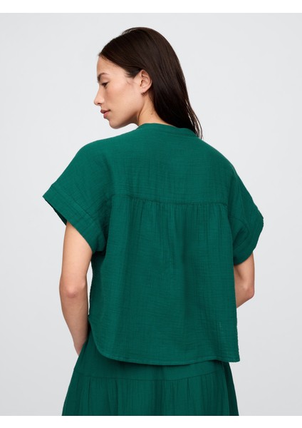 Kadın Yeşil Crinkle Gauze Gömlek indirimleri