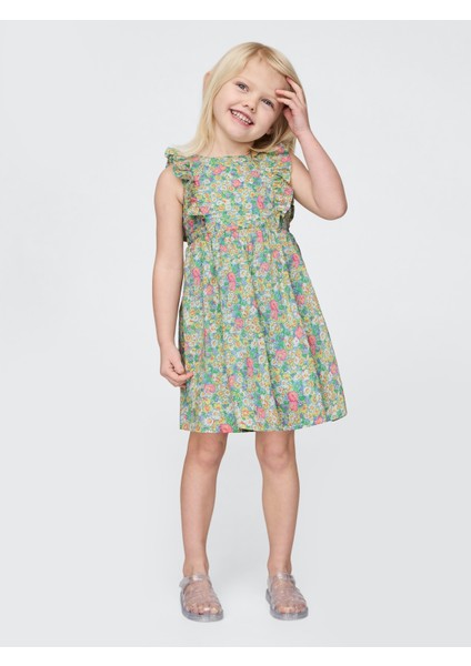 Kız Bebek Çok Renkli Fırfırlı Çiçek Desenli Elbise