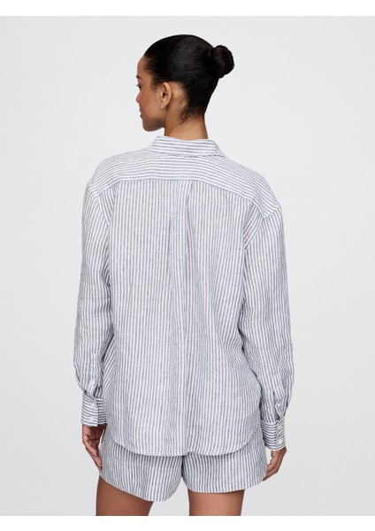 Kadın Mavi %100 Keten Relaxed Gömlek indirimleri