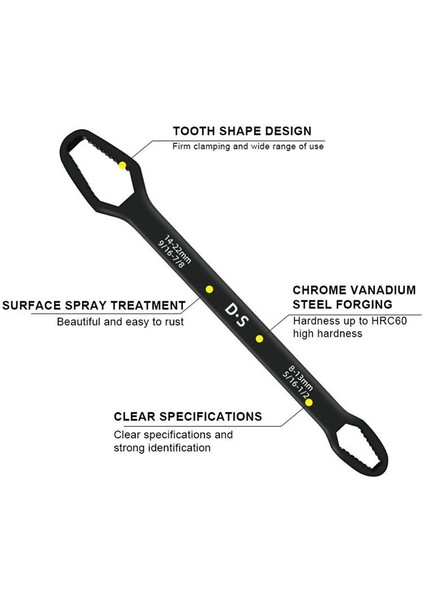 Universal Anahtarı Çift Kafalı Çok Fonksiyonlu 6-22MM