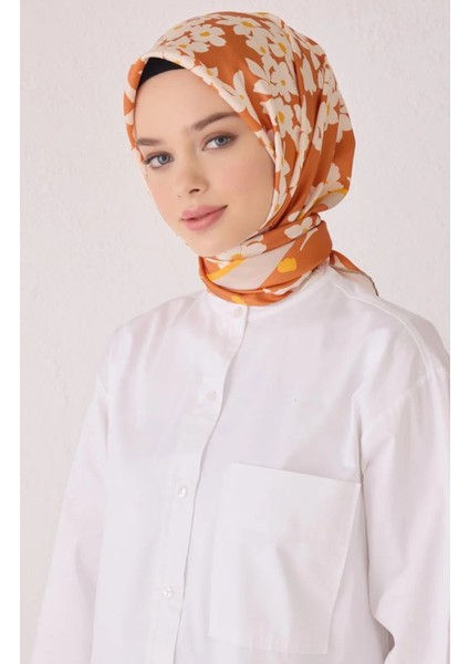 Tivil İpek Eşarp 4044 - 11 Turuncu Karışık Desen