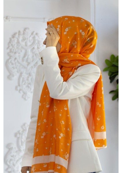 İpek Fresh Şal 60343 - 0013 Turuncu Krem Çiçek Desen