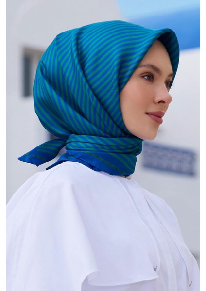 Tivil İpek Eşarp 4115 - 81 Mavi Karışık Desen