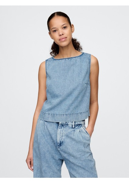 Kadın Mavi Ultrasoft Denim Bluz