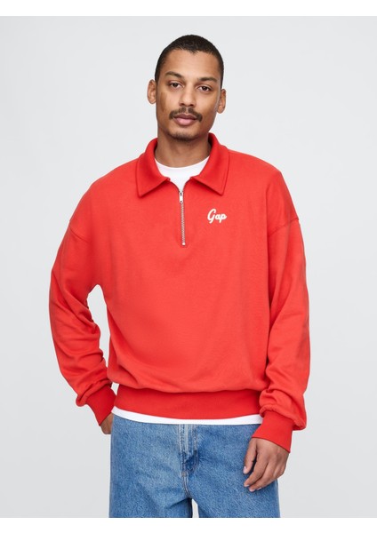 Erkek Kırmızı Vintagesoft Gap Logo Polo Sweatshirt