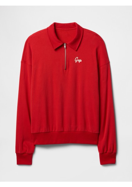 Erkek Kırmızı Vintagesoft Gap Logo Polo Sweatshirt