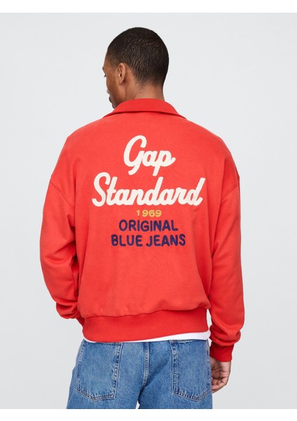 Erkek Kırmızı Vintagesoft Gap Logo Polo Sweatshirt