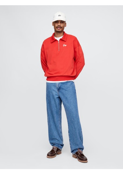 Erkek Kırmızı Vintagesoft Gap Logo Polo Sweatshirt