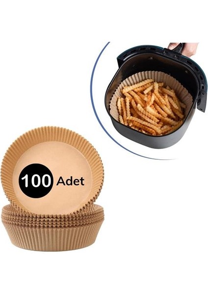 100 Adet Air Fryer Pişirme Kağıdı Tek Kullanımlık Yağlı Kağıdı Yuvarlak Tabak Model (4401)