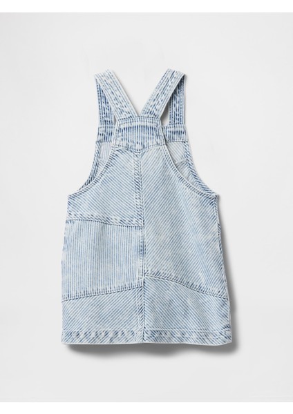 Kız Bebek Mavi Patchwork Çizgili Denim Salopet