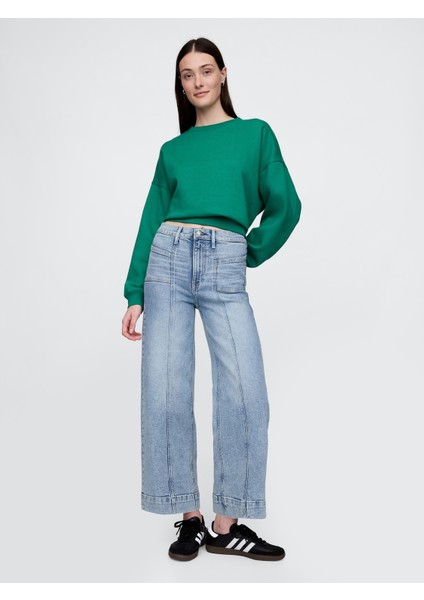 Kadın Mavi High Rise Wide-Leg Jean Pantolon