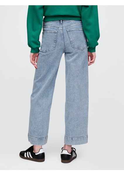 Kadın Mavi High Rise Wide-Leg Jean Pantolon fırsatları