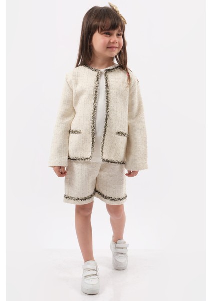 Müslin Ceketli Şortlu 3 Lü Kız Takım 2-3-4-5 Yaş modelleri