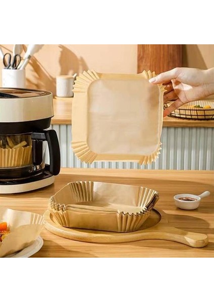 100 Adet Air Fryer Pişirme Kağıdı Tek Kullanımlık Gıda Yağlı Kağıdı Kare Tabak Model (4401)