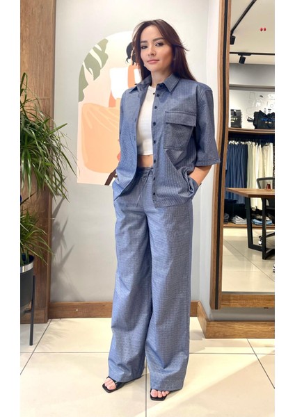 Şamre Kumaşı Desenli Takım Kısa Kol Gömlek & Beli Lastikli Pantolon. modelleri
