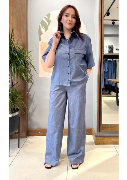 Şamre Kumaşı Desenli Takım Kısa Kol Gömlek & Beli Lastikli Pantolon. fırsatları