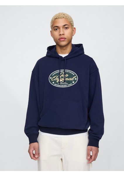 Erkek Lacivert Vintagesoft Gap Logo Kapüşonlu Sweatshirt