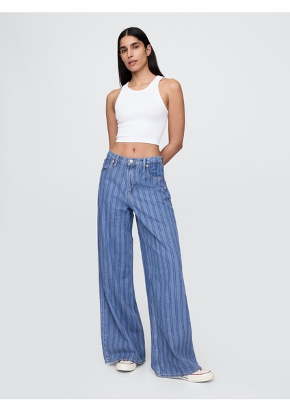 Kadın Mavi Mid Rise Ultrasoft Baggy Jean Pantolon