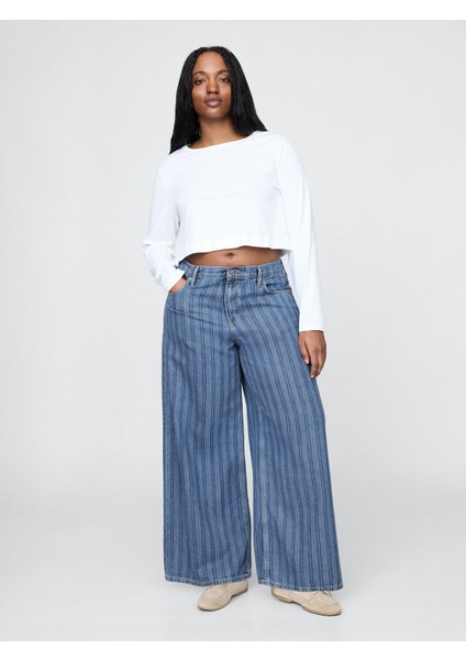 Kadın Mavi Mid Rise Ultrasoft Baggy Jean Pantolon indirimleri