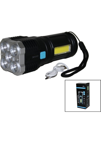 5ın1 Cob LED USB Şarjlı El Feneri