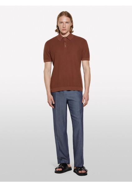 Sisley %100 Pamuk Triko Polo T-Shirt Erkek Kahverengi Polo - 325P1094S300M