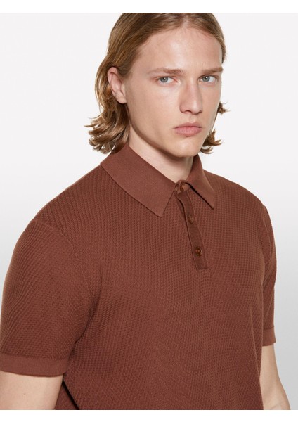 Sisley %100 Pamuk Triko Polo T-Shirt Erkek Kahverengi Polo - 325P1094S300M fırsatları