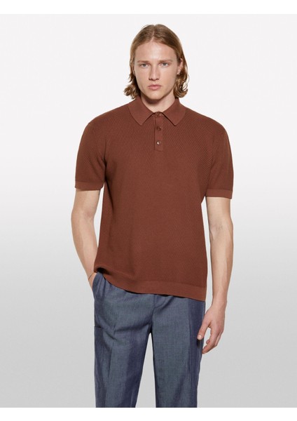 Sisley %100 Pamuk Triko Polo T-Shirt Erkek Kahverengi Polo - 325P1094S300M indirimleri