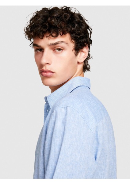 Keten Pamuk Karışımlı Slim Fit Gömlek Erkek Haki Gömlek - 324P59A2SQ03G fiyatları