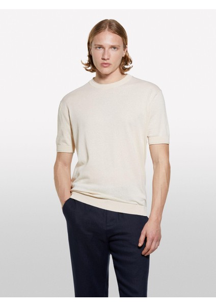 %100 Pamuk Ribana Detaylı Kısa Kollu Kazak Erkek Sarı Kazak - 325P1028S104G fiyatları