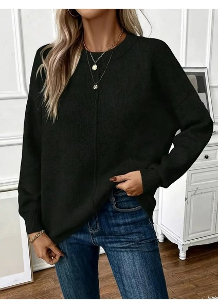 Leyla Sanat Sanata Yeni Bir Bakış Açısı Kadın Uzun Kollu Bisiklet Yaka Düşük Omuz Detaylı Triko Bluz