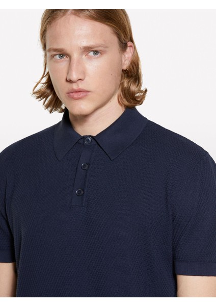 Sisley %100 Pamuk Triko Polo T-Shirt Erkek Lacivert Polo - 325P1094S300M modelleri